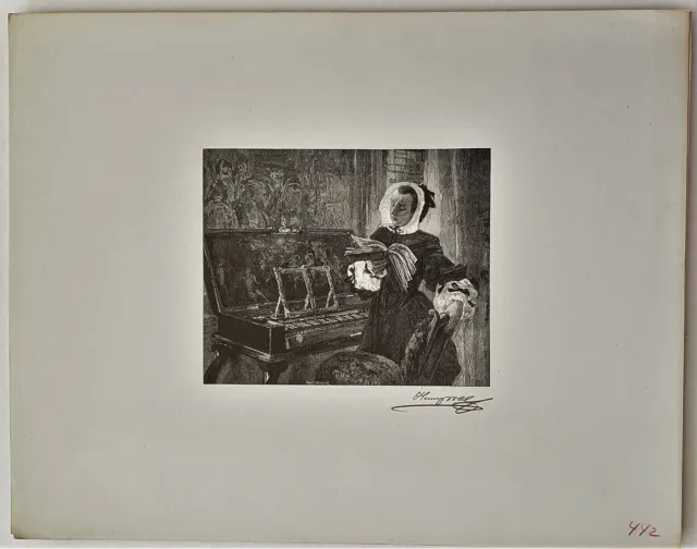 HENRY WOLF Original Pencil SIGNED Wood Engraving Tissue The Music Teacher 1897 3