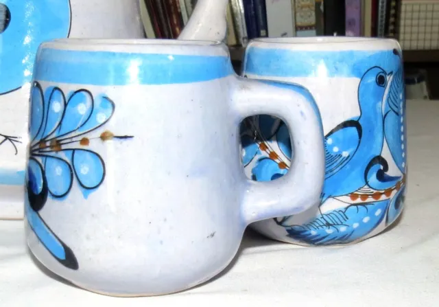 Mexico Pottery Théière Et Quatre Tasses - Bleu Oiseaux 3
