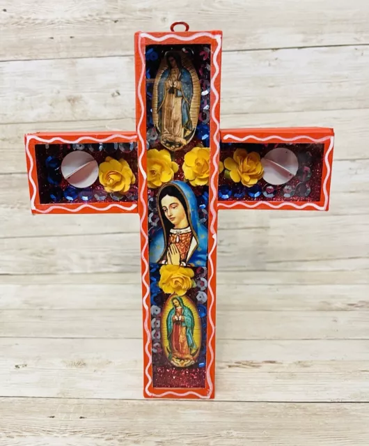 Nicho Mexicano En Cruz De Virgen Maria Virgin Mary Mexican Shadow Box Cross 2