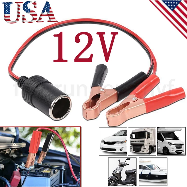 12V BATTERY TO Cigarette Lighter Adapter Alligator Clamp Clip 12 Volt