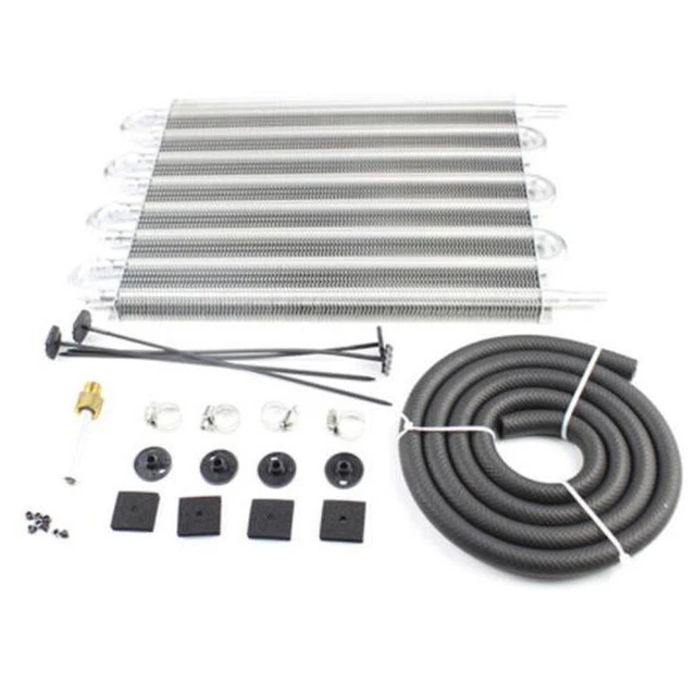 8 Row Aluminum Silver Remote Transmission Oil Cooler Radiator Converter Set Kit