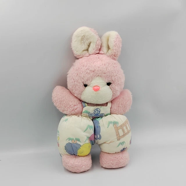 Ancienne peluche doudou lapin rose blanc motifs NOUNOURS - 31674