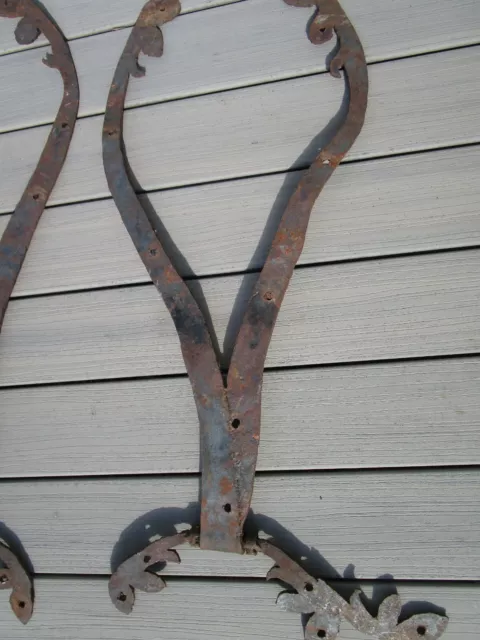 Hand Forged Antique Iron Door Hinges Floral Leaf 33"  long x 16" wide/high 8