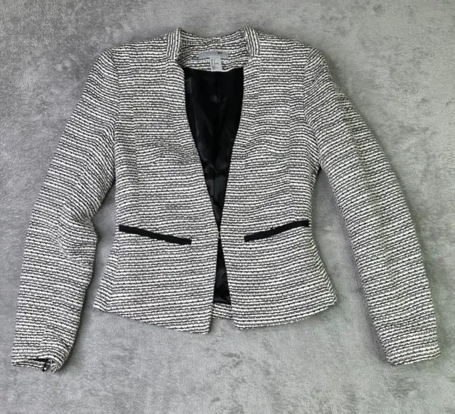 H&M Jacket Womens 4 Tweed Blazer Two Pockets Long Sleeves Black White
