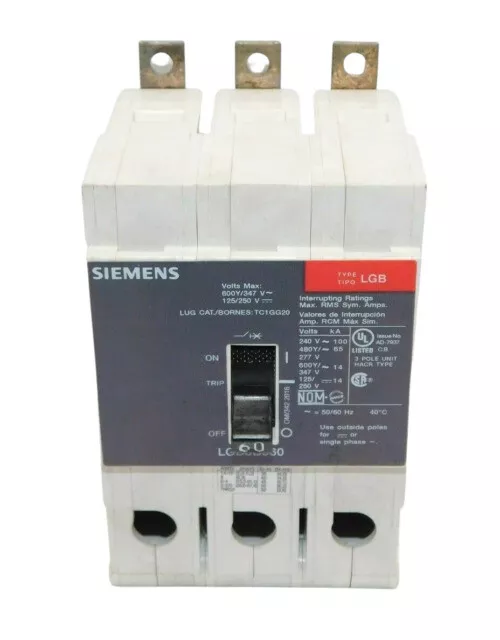 Siemens LGB3B060B 600Vac 60A 3-Pole 3-Phase Molded Case Circuit Breaker