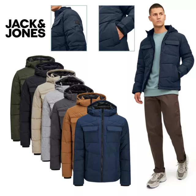 Jack & Jones Mens Puffer Jacket Full Zip Long Sleeve Hooded Windproof Jackets