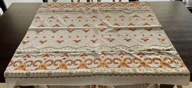 Vintage Square Seersucker Picnic Table Cloth White/Brown/Orange/Gold 125 x 124cm