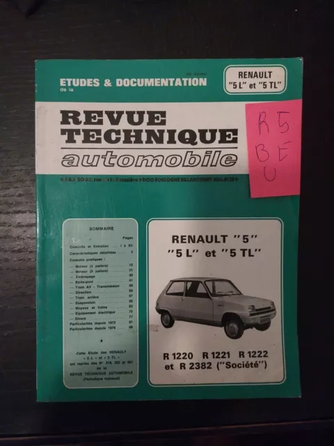 Revue Technique RENAULT 5 R5 L TL R 1220 R 1221 R 1222 R 2382 1972 A 1981 Rta