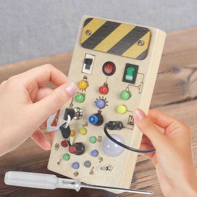 Lights Switch Busy Board Toys with Buttons Learning Skill Toy Wooden Control