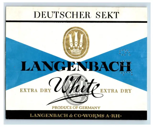 1970's-80's Deutscher Sekt Langeniach German Wine Label Original S19E