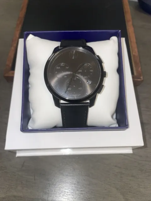 Movado Bold Thin Black Chronograph Dial Leather Strap Men's Watch 3600632