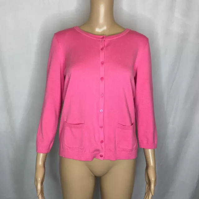 Women's Medium Petite Talbots Pink Button Front Pima Cotton Blend Cardigan NEW