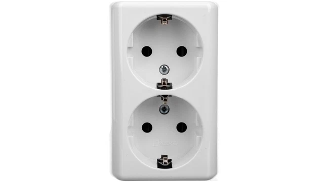 Prise Triple étanche IP54 Simon Kontakt - Blanc, 16A, 2P+T, Clapet, Pour Intérieur/extérieur