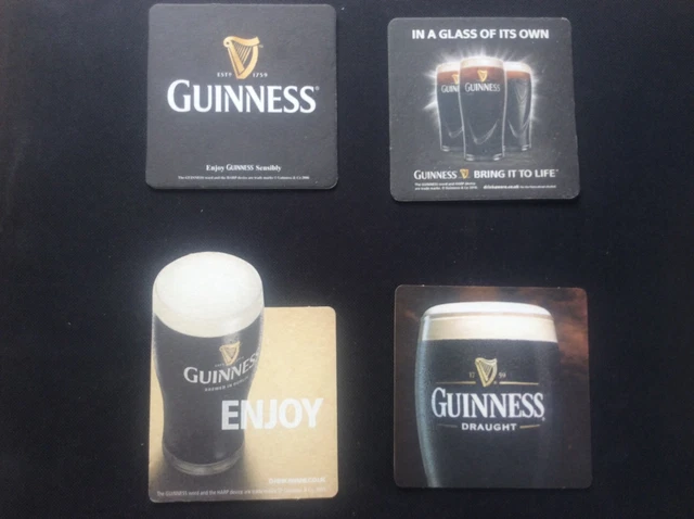 4 RARE GUINNESS Beer Mats Black & White Advertising Collectable ...