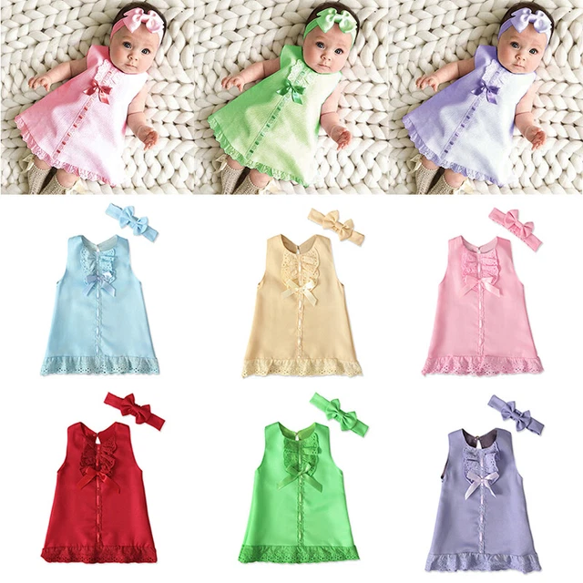 Bambine Fascia Fiocco Abito senza Maniche Abito Vestiti Set Dolce Pizzo