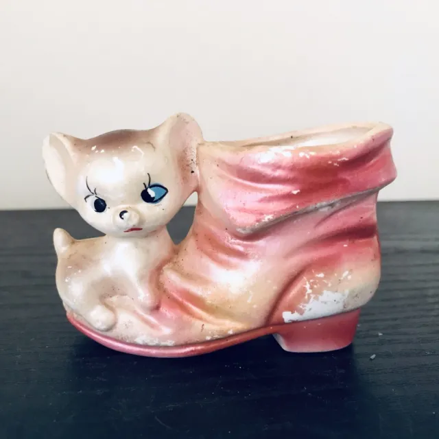 Vintage Puppy And Pink Boot Planter Vase Mini - Japan 1950’s