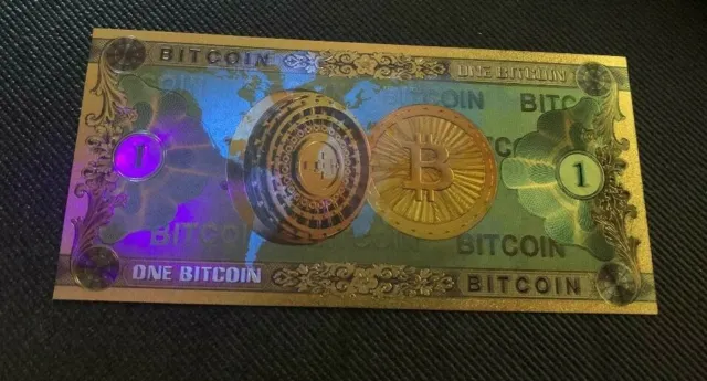 BTC 1 Bitcoin Gold Foil Banknote/Bill w/ UV Overlay NEW USA East Coast Shipper!!