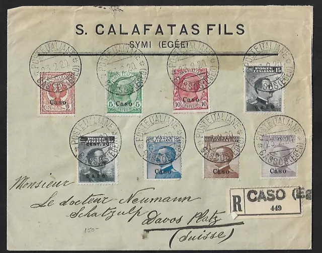 Aegean Caso To Switzerland Registered Ovpt Stamps On Italian Post Cover 1920