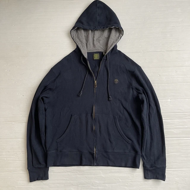 Timberland Thermal Sweatshirt Mens M Blue Waffle Full Zip Hoodie