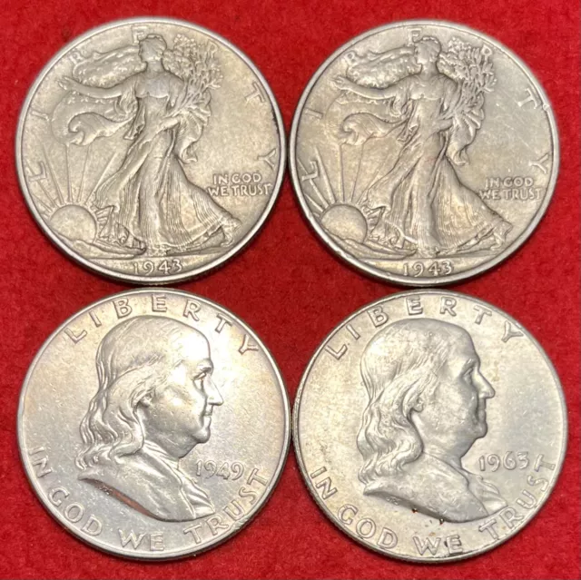 90% Silver Coin Mixed Lot $2 FV Face Value Franklin Walking Liberty Half Dollars
