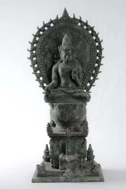 Antique Java Style Majapahit Seated Enthroned Bronze Vishnu Statue - 37cm/15"