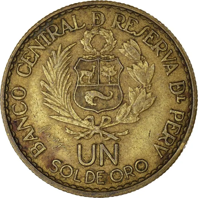 Peru 1 Sol de Oro Coin | Casa de Moneda | Pillars of Hercules | KM240 | 1965