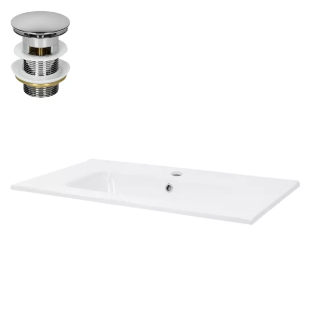 Lavabo encastré en céramique blanc avec garniture de vidage chrome 810x460x165mm