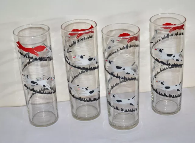 Set 4 Libby  Drinking Glasses Fox And Hounds Hunting Tally Ho