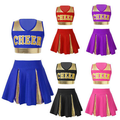 Bambine Costume Da Cheerleader Crop Top Gonna Abiti Set Party Stage Dancewear