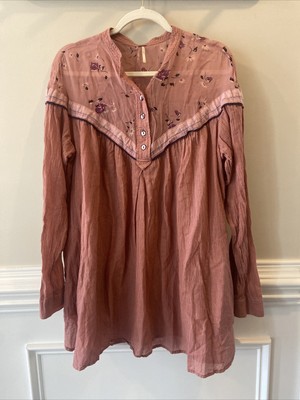 Free People Rose Hearts & Colors Long Sleeve Floral Blouse Size L