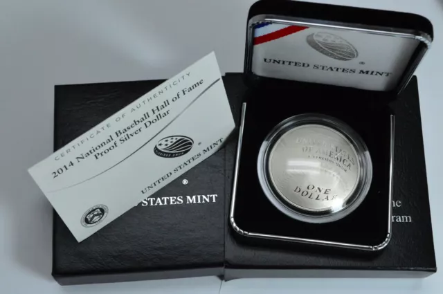 2014 National Baseball Hall of Fame Proof Silver $1 Dollar in Original BOX & COA