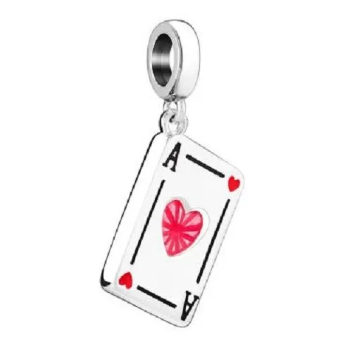 🃏 Chamilia Ace Of Hearts - Red And Black - Sterling Silver Charm  2020-0851