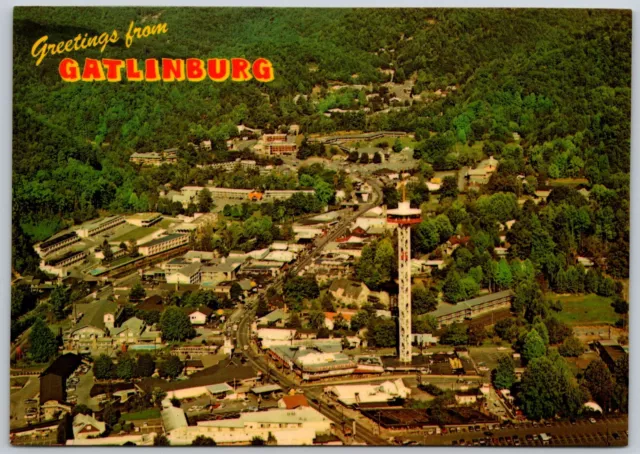 Postcard Tennessee Greetings from Gatlinburg TN Aerial View Space Needle