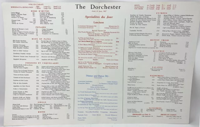 Vintage 1967 Dorchester The Terrace Room Hotel Restaurant Red Menu London UK 3