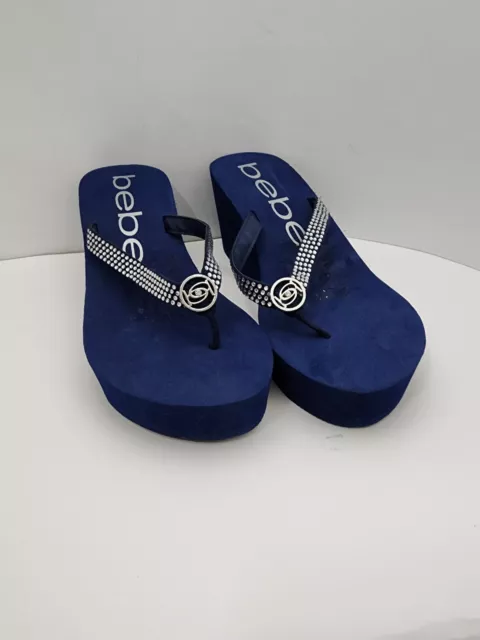 Bebe Wena Women's Flip Flop Thong Platform Sandals T-Strap Size 9  M, Blue NEW