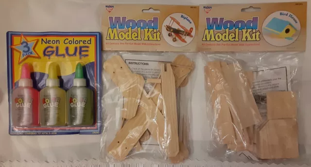 3 Nuevos Kits De Modelos De Madera Para Casas Y Aviones Más Paquete De Pegamento Color Neón De Nicole