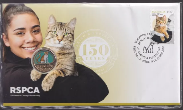 2021 Australia 150 Years of RSPCA Cat PNC with Coloured $1 Coin