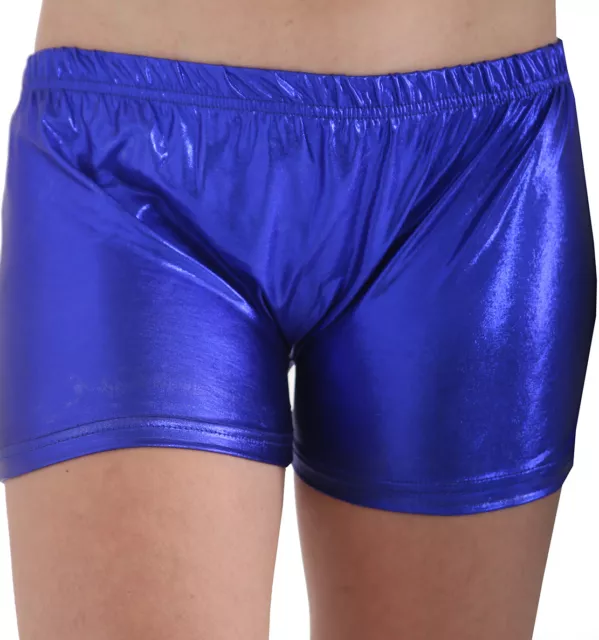 Damen Metallic Wet Look heiße Hose kurze glänzende Disco Party PU Mini-Shorts