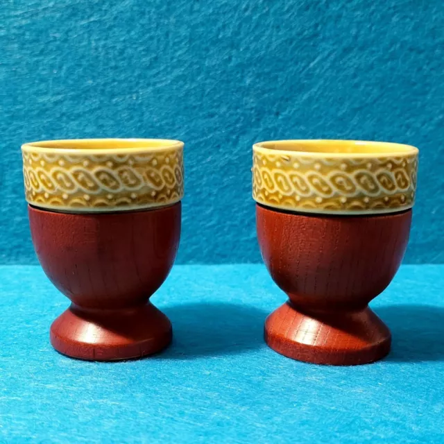 ORIGINALE ⭐ SET di 2 Portauova anni 60' Legno e Ceramica