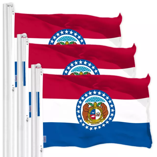 G128 3 Pack: Missouri MO State Flag 3x5 Ft Printed 150D Poly, Indoor/Outdoor