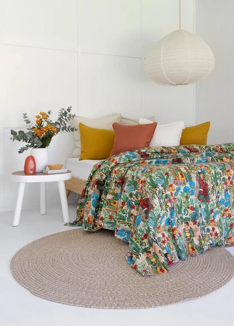 Frida Kahlo Main Kantha Matelassé Double Ethnique Indien Couverture Pièce Lit GB