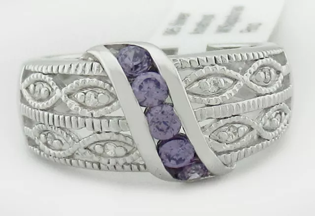 AMETHYST & WHITE SAPPHIRES FILIGREE RING .925 STERLING SILVER **New With tag**