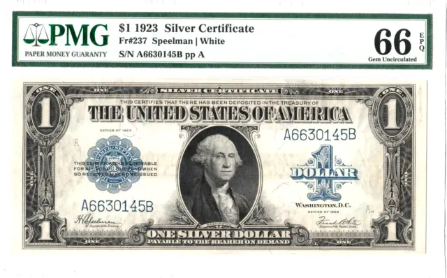 PMG 1923 $1 Fr 238 Silver Certificate 66 PPQ Gem 0145B