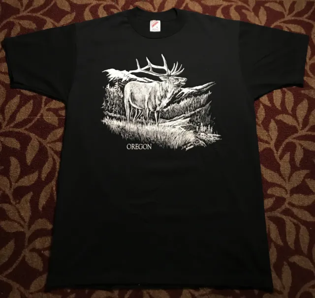 Vintage Jerzees Shirt Sue Chaffee Mens TShirt L Graphic Elk Mountains Wildlife