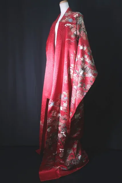 8777A2 Silk Japanese Kimono Furisode Butterfly Goshoguruma Tall
