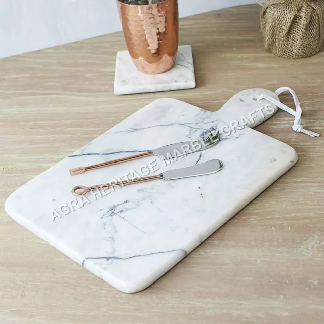 9"x12" Marble White Handmade Cutting Cheese Board Slicer Home Kitchen Decor...