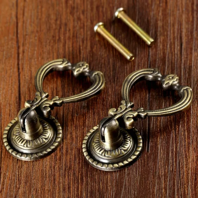 2X Vintage Cabinet Drawer Door Pull Knobs European Antique Brass Drop Handles