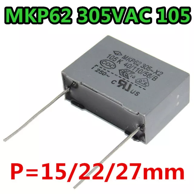 5Pcs MKP62 305VAC X2 105M 105K 105 1uf 10/22/27 mm Polypropylene Film Capacitor