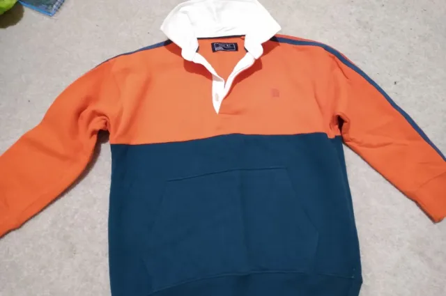 NEXT Boys Orange And Teal Rugby Style Long Sleeved Polo Top Size 7 Years