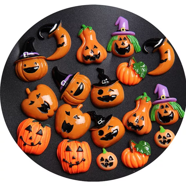 10 Assorted Flatback Resin Halloween Pumpkin Cabochons Flatback Charms Craft DIY